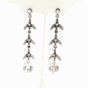 Vintage Gerald Yosca Silver Tone Drop Crystal Pierced Earrings
